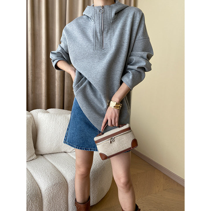 Damen lässiger Pulli mit hohem Kragen und Reißverschluss Drune