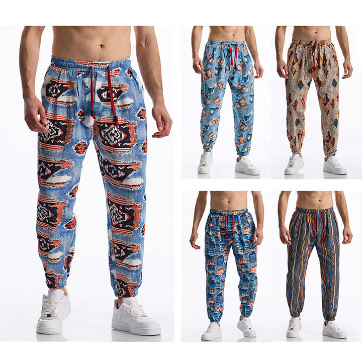 Herren lässige Harem-Hose mit buntem Muster und elastischem Bund Drune