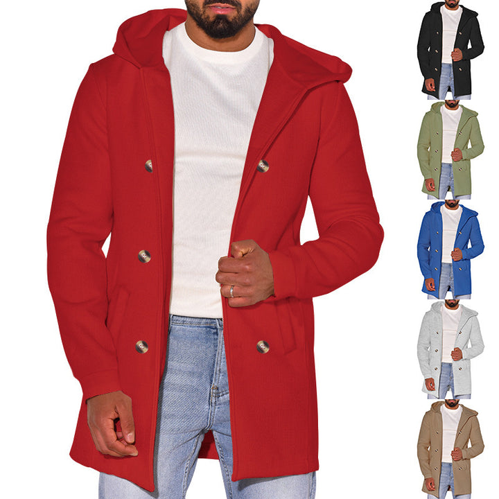 Herren modische Jacke mit Kapuze und doppelter Knopfleiste Drune