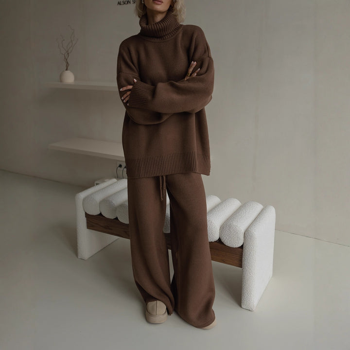 Damen gemütlicher Oversized Pullover mit hohem Kragen Drune