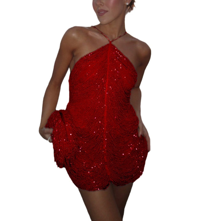 Damen Glitzerndes Minikleid mit raffinierten Perlenakzenten Drune