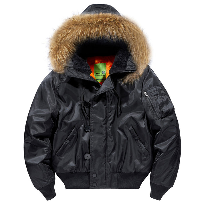 Herren  isolierte Bomberjacke mit Fleece-gefütterter Kapuze, Kragen und Ärmeltasche Drune