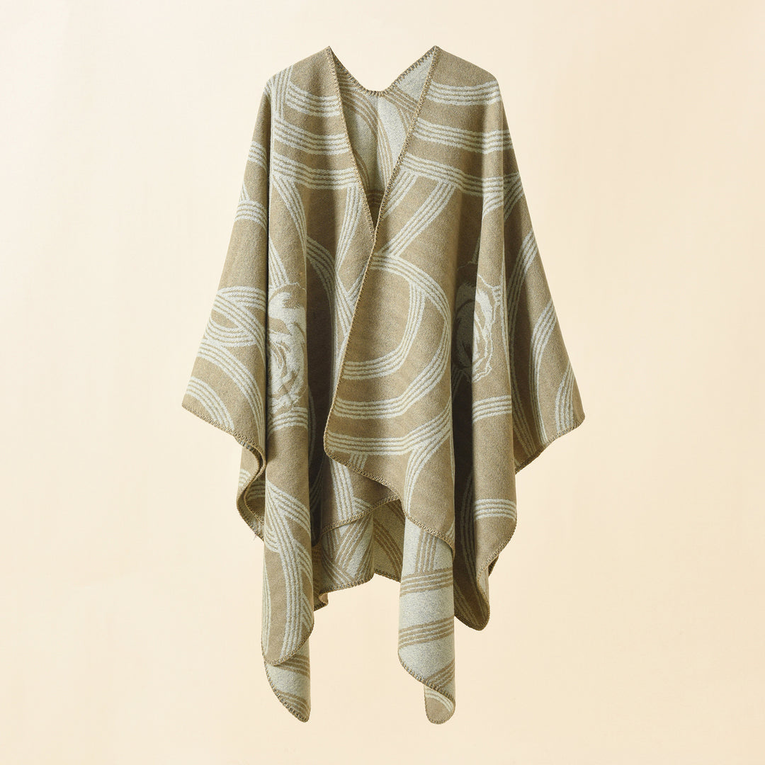 Damen Kunstvoller Wickel-Poncho mit elegantem Floraldesign Drune