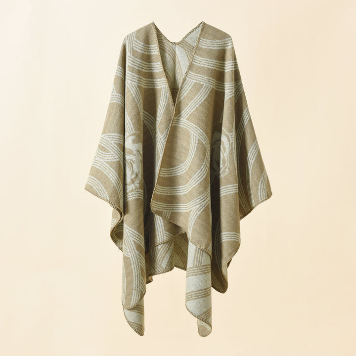 Damen Kunstvoller Wickel-Poncho mit elegantem Floraldesign Drune