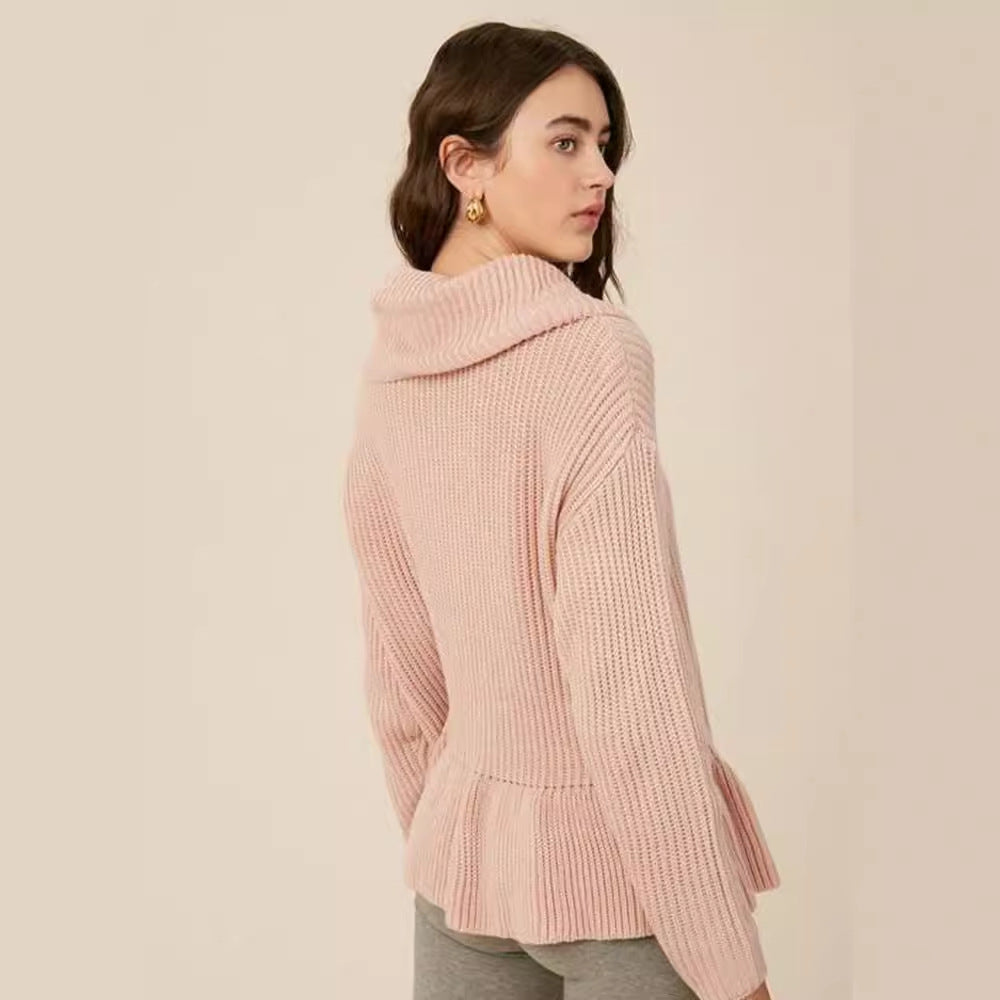 Damen Gemütlicher Strickpullover mit weitem Kragen und voluminösem Saum Drune