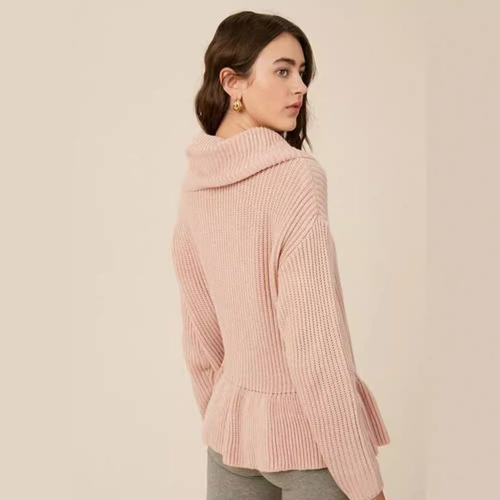 Damen Gemütlicher Strickpullover mit weitem Kragen und voluminösem Saum Drune