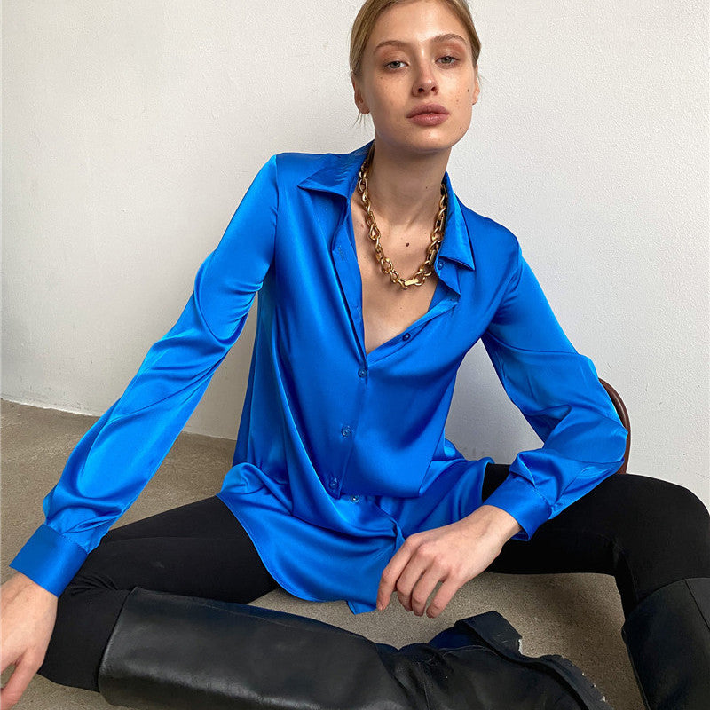 Damen Elegante Seidenbluse mit Knopfleiste Drune