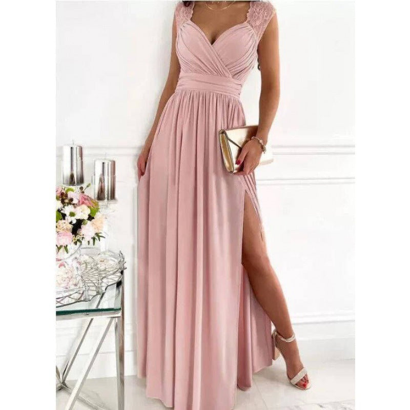 Damen Maxikleid mit raffiniertem V-Ausschnitt und hohem Schlitz Drune