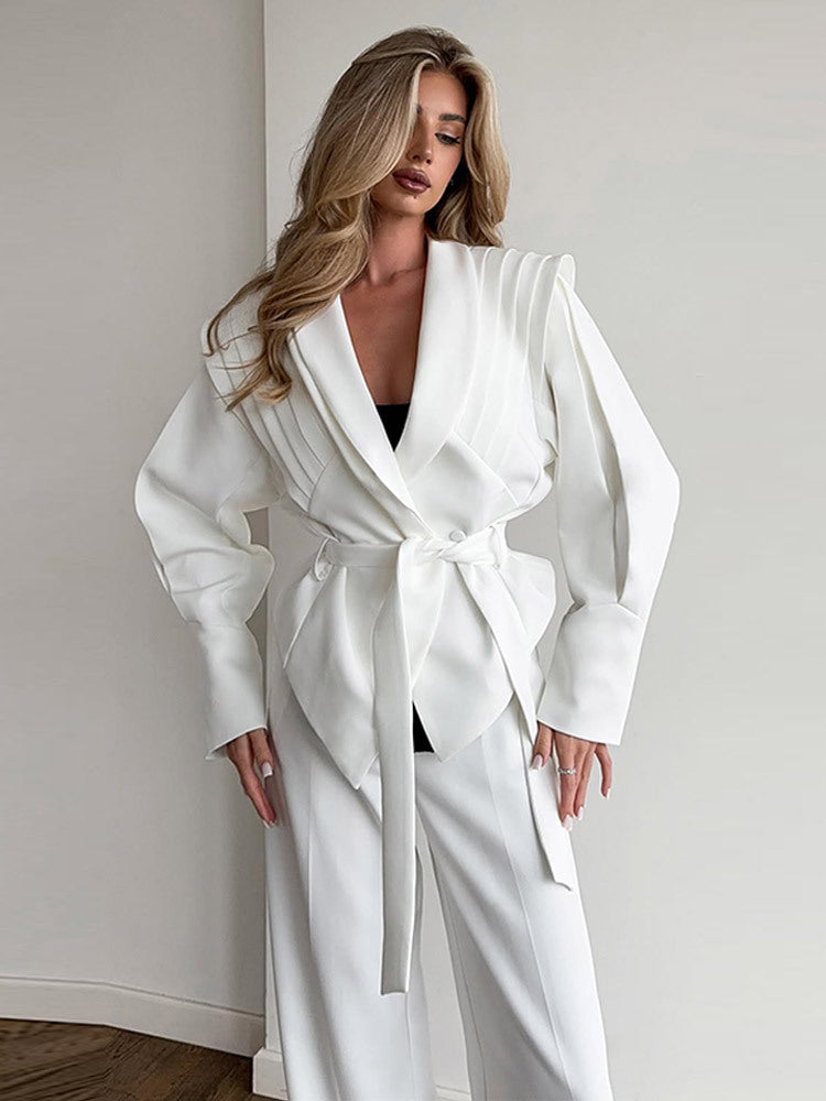 Damen Eleganter Blazer mit strukturierten Ärmeln Drune