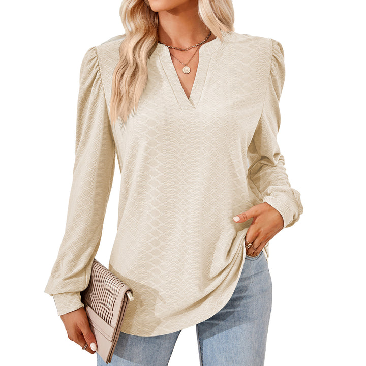 Damen Blusenshirt mit elegantem V-Ausschnitt und strukturiertem Muster Drune