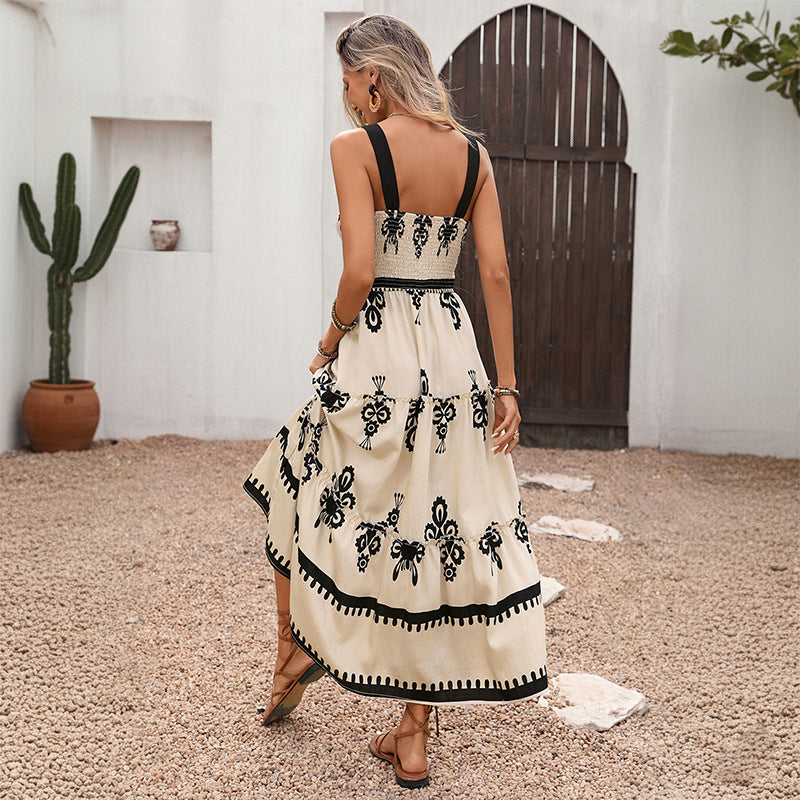 Damen Maxikleid mit floralen Stickereien und schwingendem Rock Drune