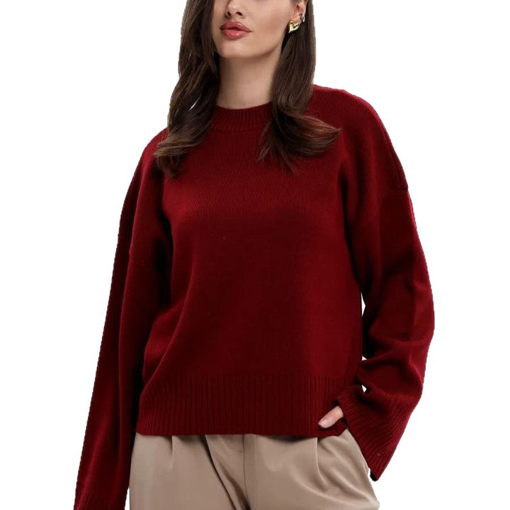 Damen lässiger Oversized Pullover mit verkürzten Ärmeln und strukturiertem Strickmuster Drune