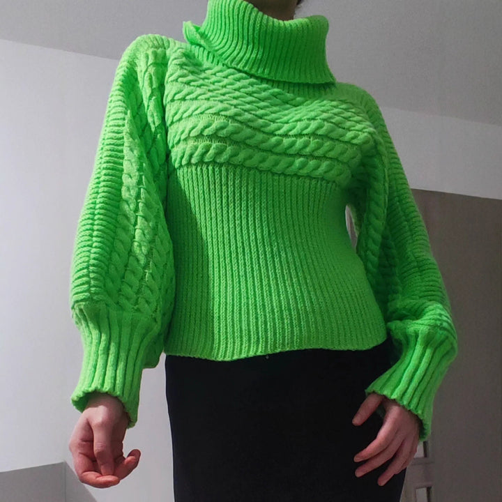 Damen Grobstrickpullover mit weitem Rollkragen und voluminösen Ärmeln Drune