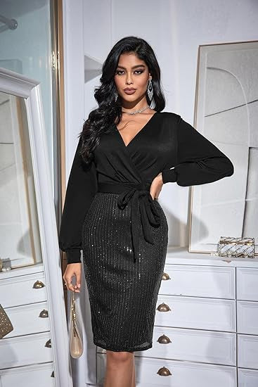 Damen Wickelkleid mit glitzerndem Rock Drune