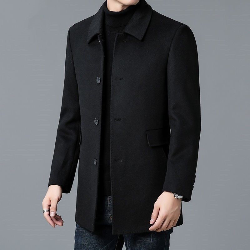 Herren eleganter Wollmantel mit klassischem Revers und Taschen Drune