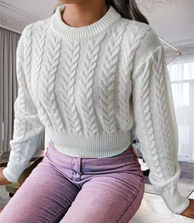 Damen Grobstrickpullover im Crop-Design mit Zopfstrickmuster Drune