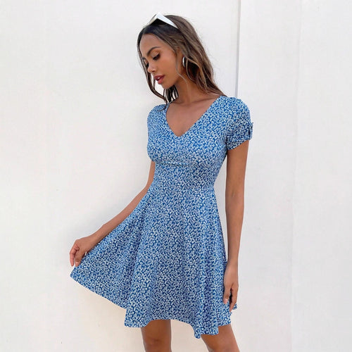 Damen Sommerliches Freizeitkleid mit floralen Mustern und schwingendem Rock Drune