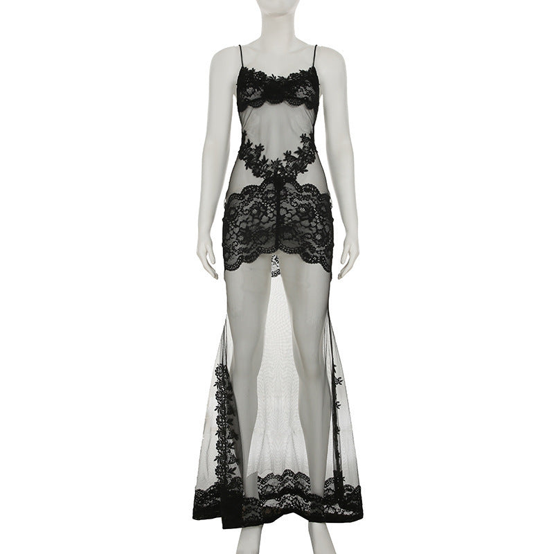 Damen Elegantes transparentes Spitzen-Nachtkleid mit verführerischen Akzenten Drune