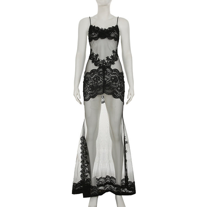Damen Elegantes transparentes Spitzen-Nachtkleid mit verführerischen Akzenten Drune