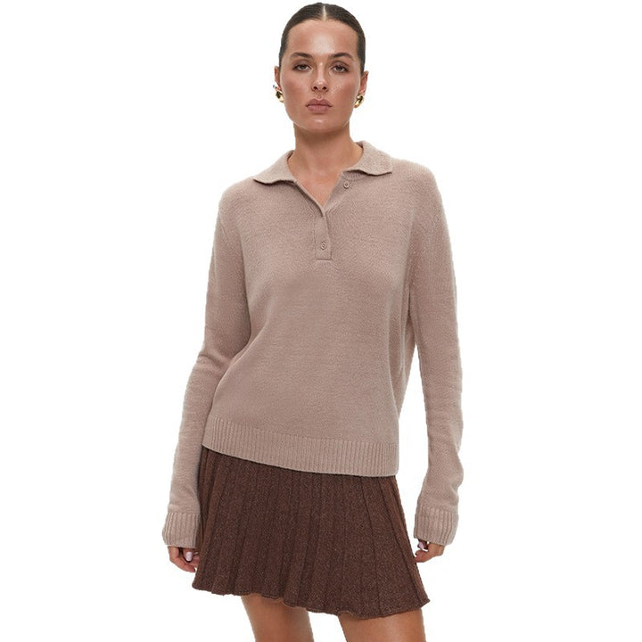Damen eleganter Strickpullover mit Kragen Drune