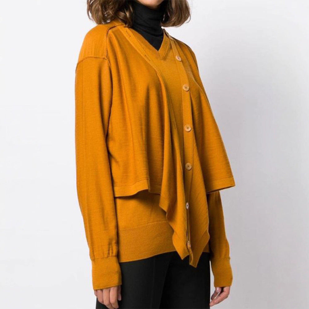 Damen lässiger Strickcardigan mit asymmetrischem Schnitt und Knopfdetails Drune