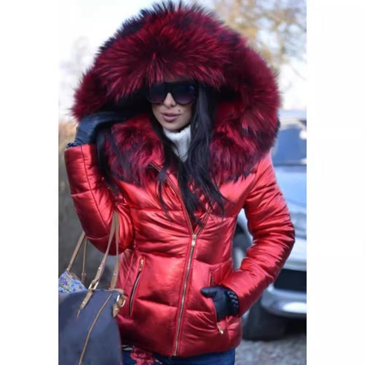 Damen Modische Steppjacke mit Kunstpelzkragen Drune