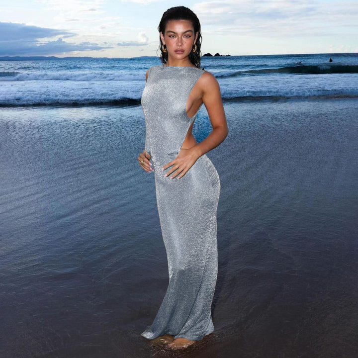 Damen Transparente Maxikleid mit schimmerndem Effekt Drune