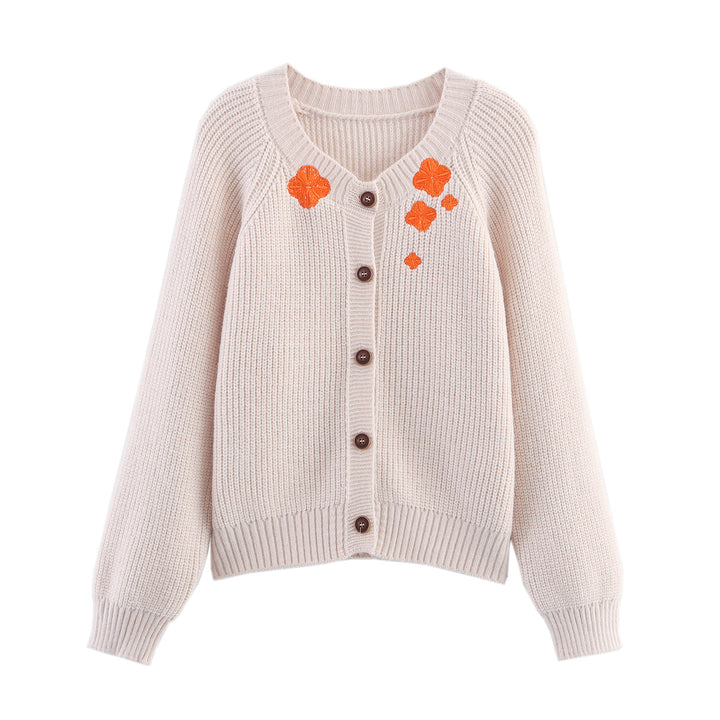 Damen Strickjacke mit liebevoller Blumenstickerei Drune