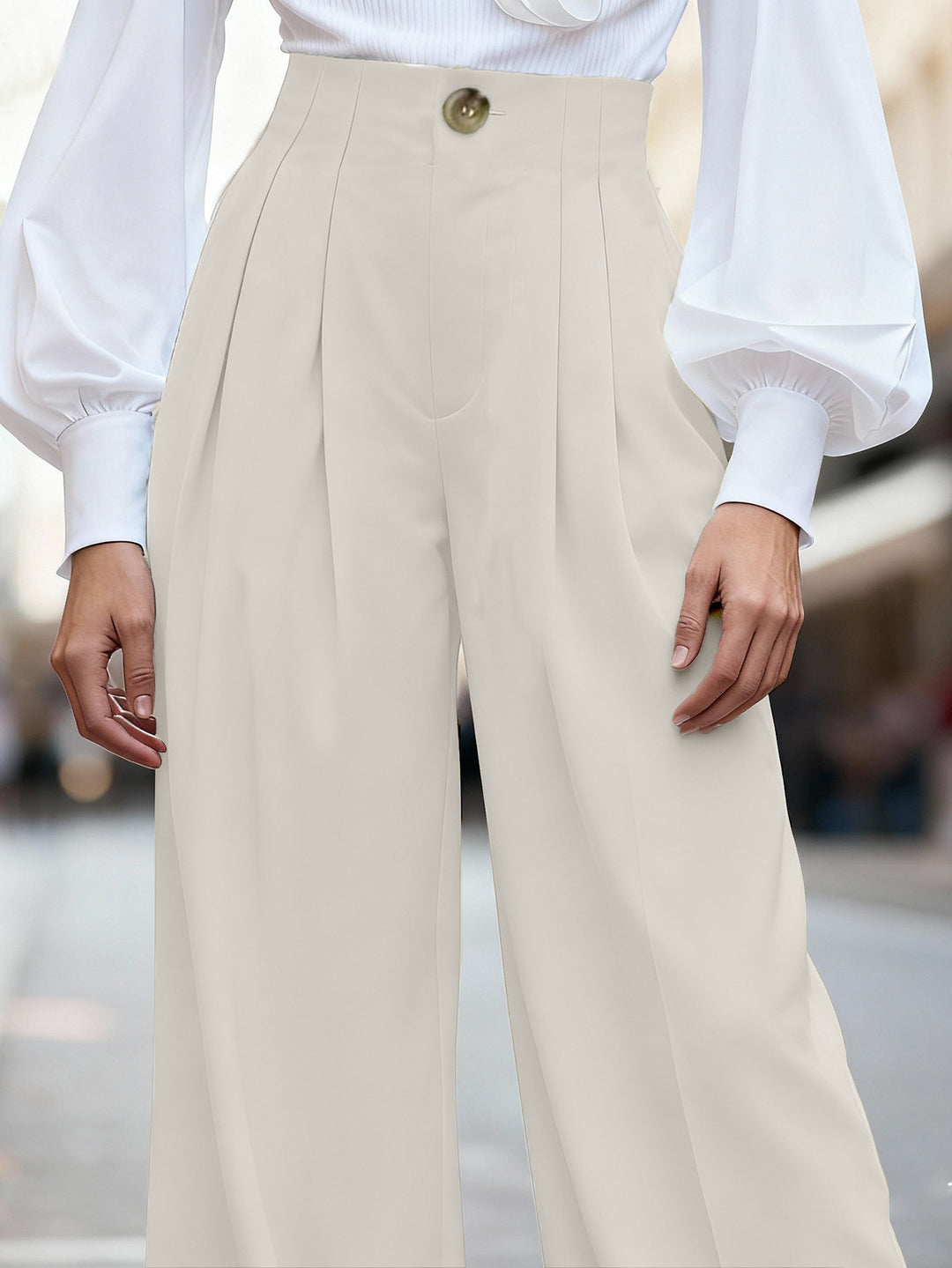 Damen Weite Hochtaillierte Hosen mit Faltenwurf Drune