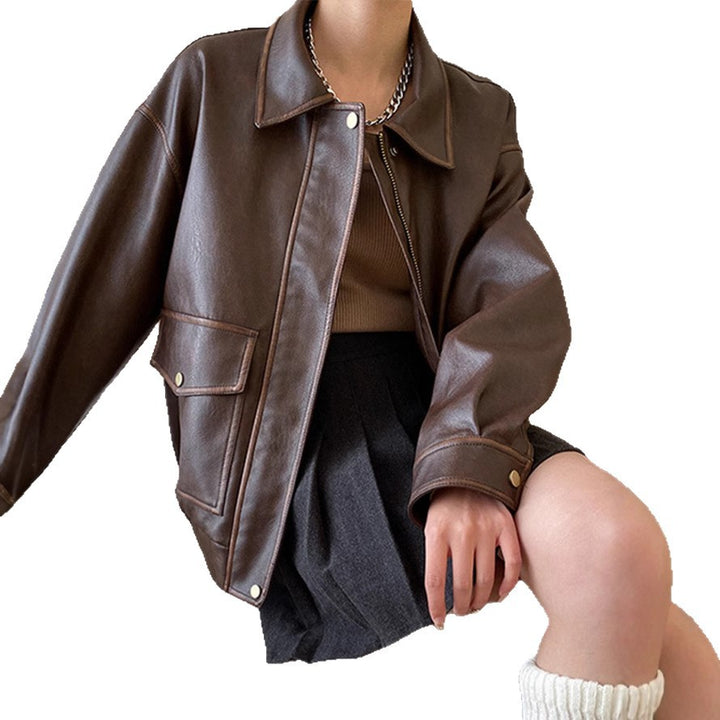 Damen Modische Jacke aus hochwertigem Kunstleder Drune