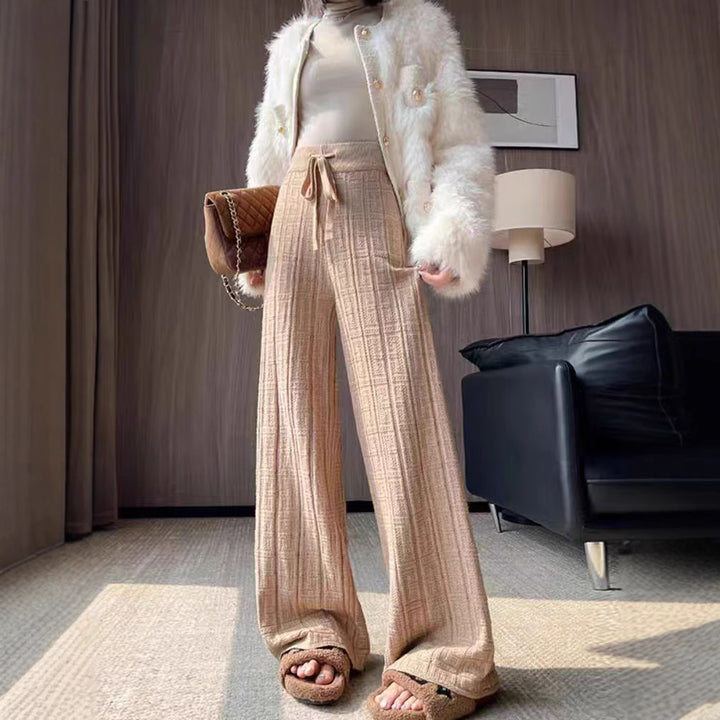 Damen elegante Palazzo-Hose mit hohem Bund und seitlichem Bindegürtel Drune