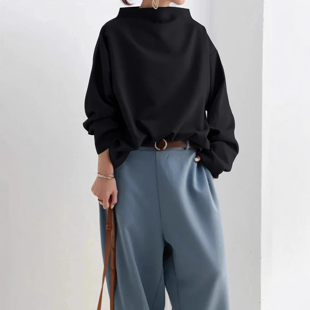 Damen nan lässige Oversize Bluse mit U-Boot-Ausschnitt und voluminösen Ballonärmeln Drune