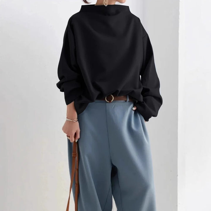 Damen nan lässige Oversize Bluse mit U-Boot-Ausschnitt und voluminösen Ballonärmeln Drune