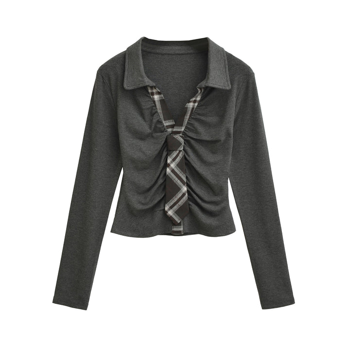 Damen Langarmshirt mit raffiniertem Wickel-Design und modischem Krawattenausschnitt Drune
