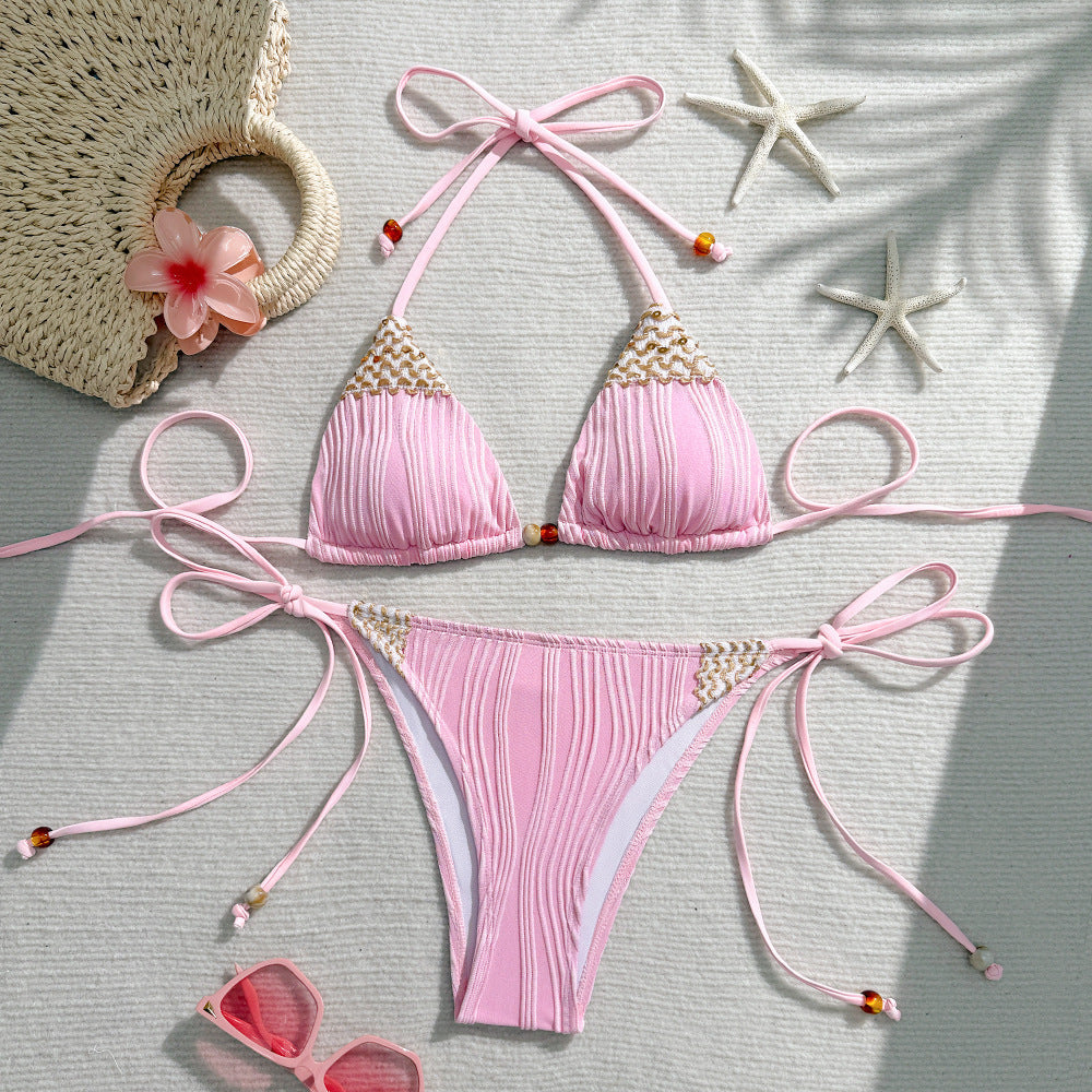 Damen Triangel-Bikini mit geflochtenen Akzenten und verstellbaren Bändern Drune