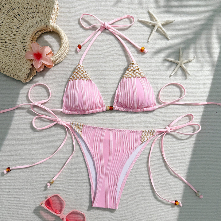 Damen Triangel-Bikini mit geflochtenen Akzenten und verstellbaren Bändern Drune