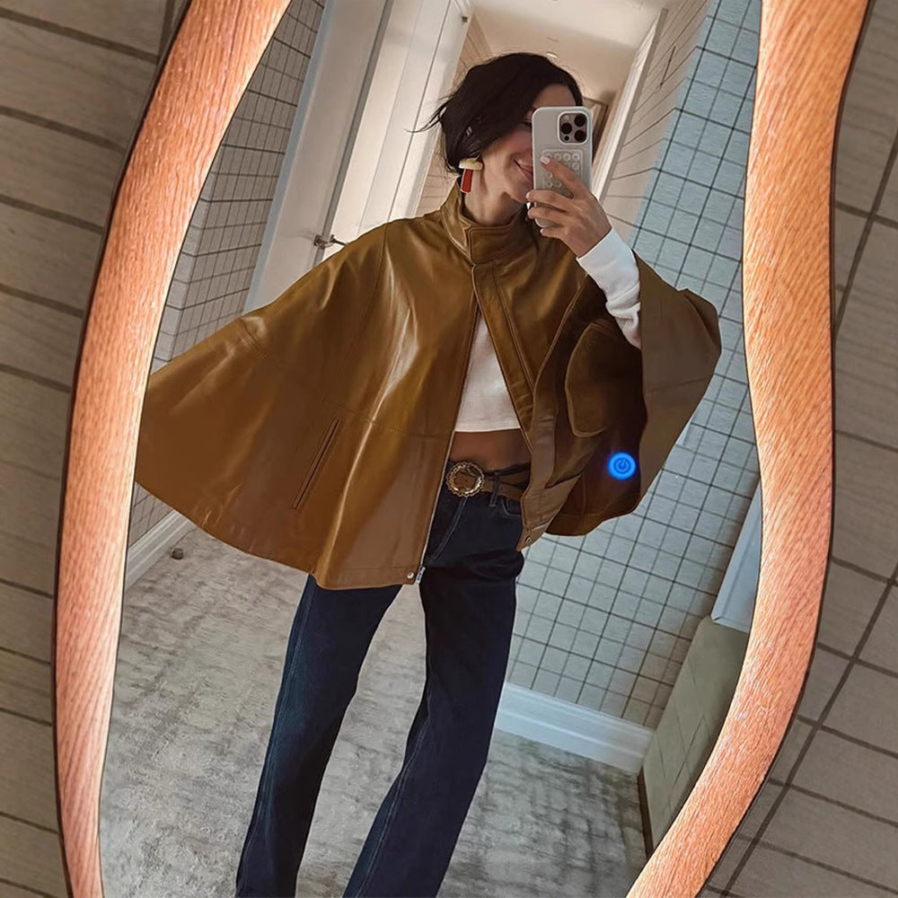 Damen Kunstlederjacke mit schickem Kapuzen-Design Drune