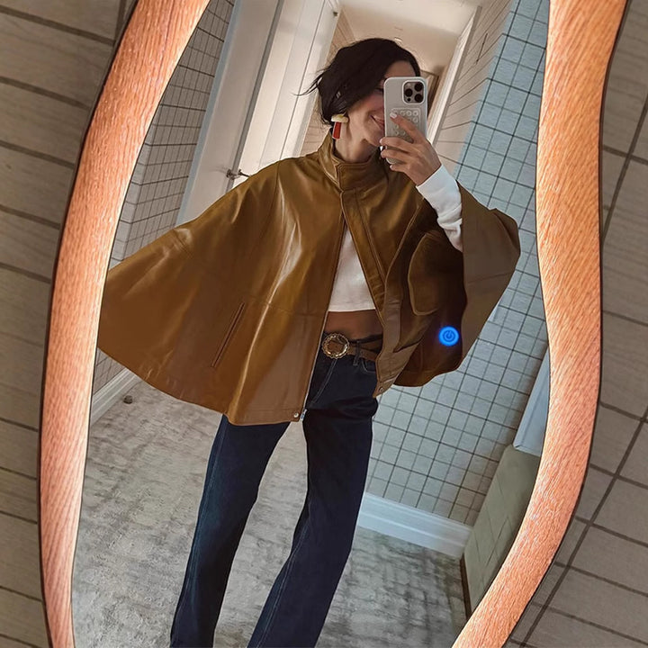Damen Kunstlederjacke mit schickem Kapuzen-Design Drune