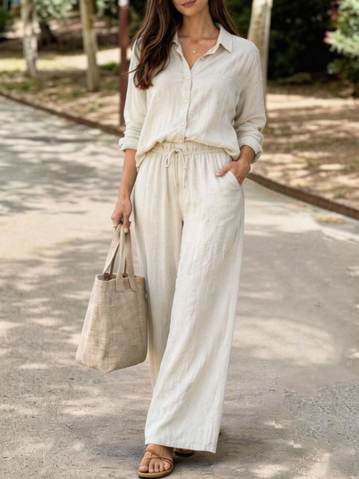 Damen Leichte und bequeme Sommerbluse mit weiten Hosen Drune