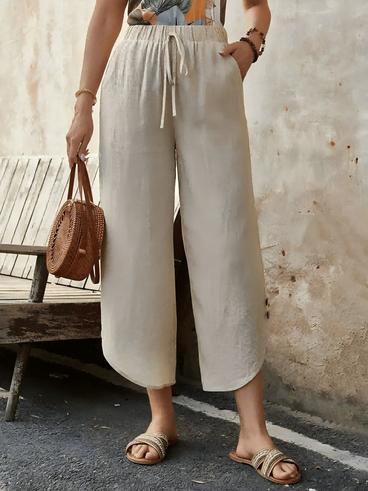 Damen luftige Leinenhose mit elastischem Bund und praktischen Taschen Drune