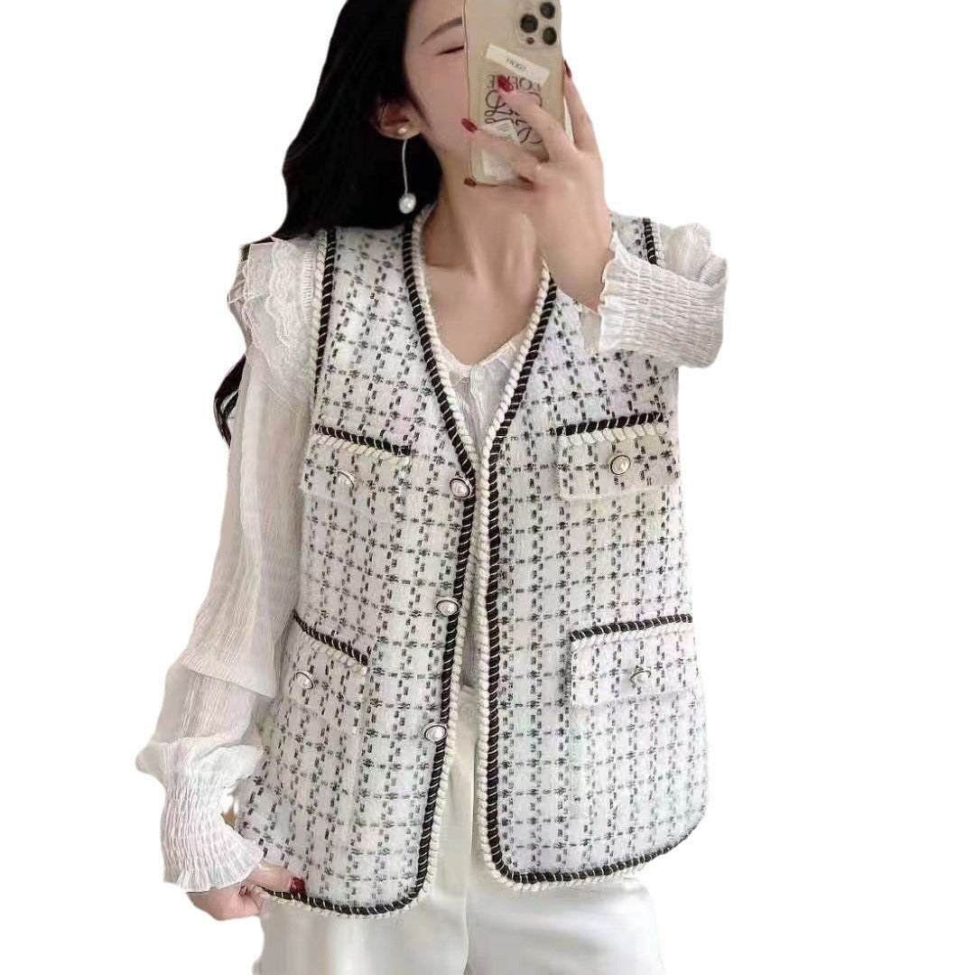 Damen modische Strickweste mit Taschen und kontrastierenden Details Drune