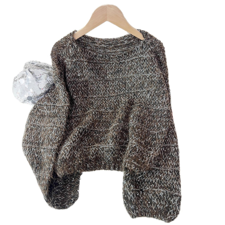 Damen modischer Grobstrickpullover mit lässigem Schnitt und Ballonärmeln Drune