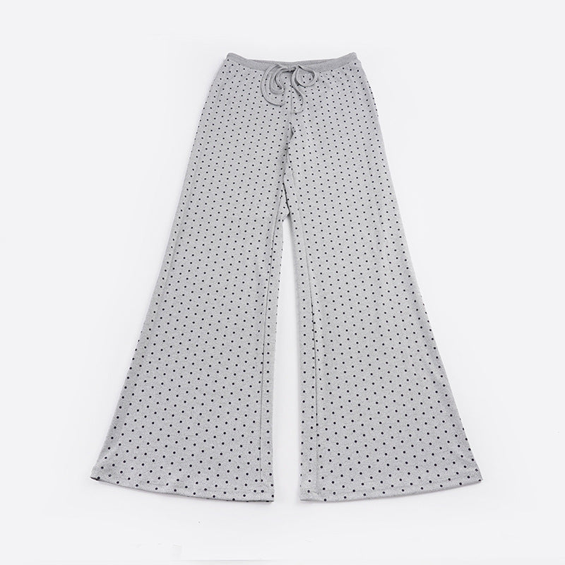 Damen nan gemütliche Highwaist-Loungehose mit weitem Schlag, elastischem Komfortbund, Kordelzug und dezentem Punkte-Print Drune