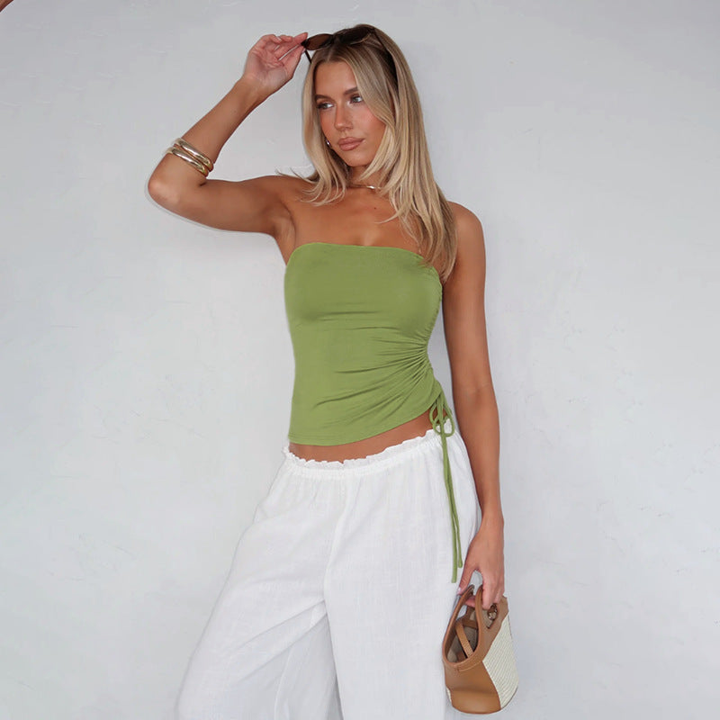 Damen elastisches Wickeloberteil mit zarter Raffung und taillierter Silhouette Drune