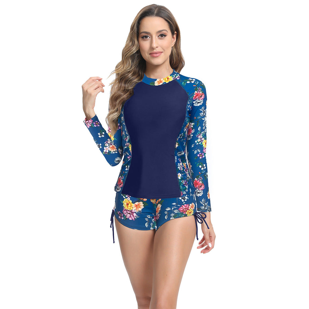Damen UV-Schutz Langarm Schwimmanzug mit floralen Akzenten Drune