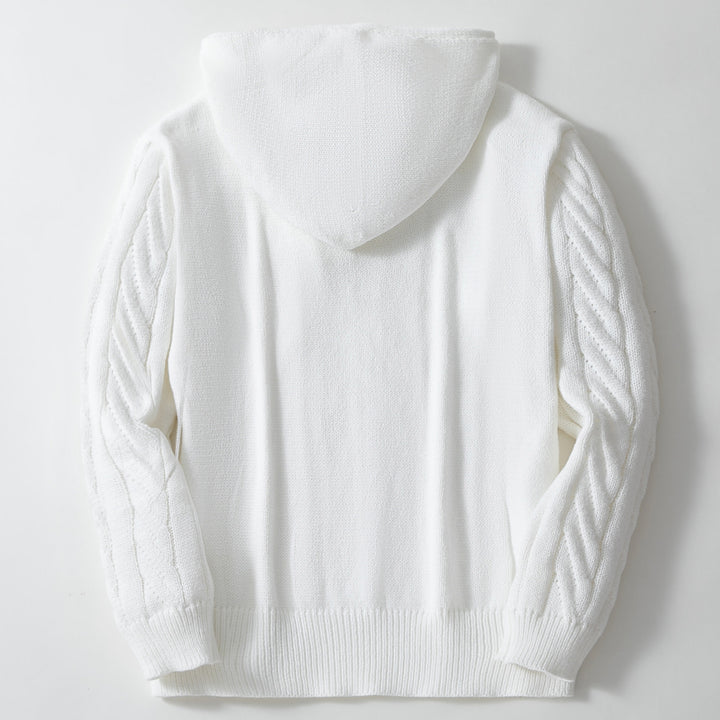 Herren Strickpullover mit Kapuze und strukturiertem Zopfmuster Drune