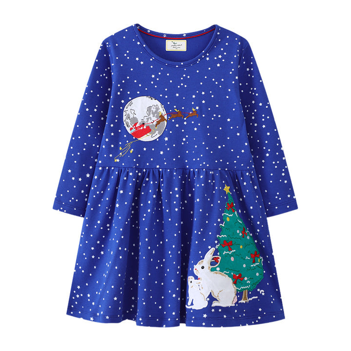 Mädchen Langarmkleid mit Weihnachtsmotiv Drune