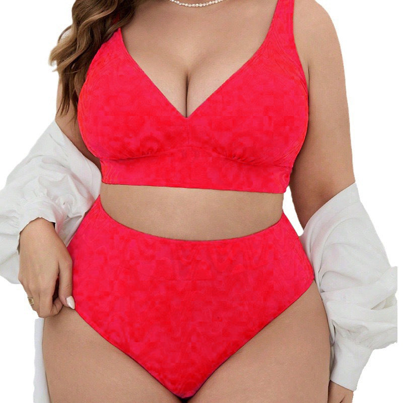 Damen Hoch tailliertes Bikini-Set mit V-Ausschnitt und sportlichem Oberteil Drune