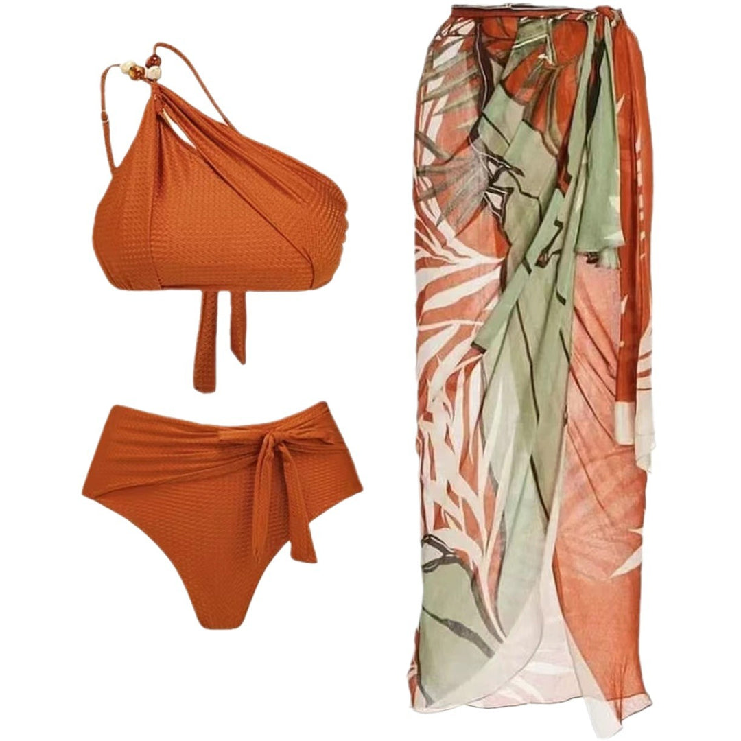 Damen Bikini-Set mit asymmetrischem Oberteil und elegantem Wickelrock Drune