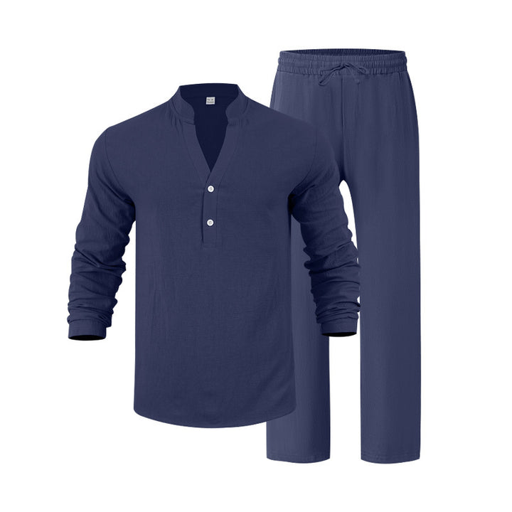Herren komfortables Homewear-Set mit eleganter Knopfleiste und langen Hosen Drune